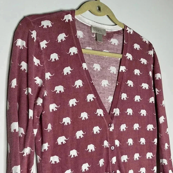 LOFT Outlet Sweater Womens Long Sleeve Button up Elephant Cardigan Red - Picture 5 of 8